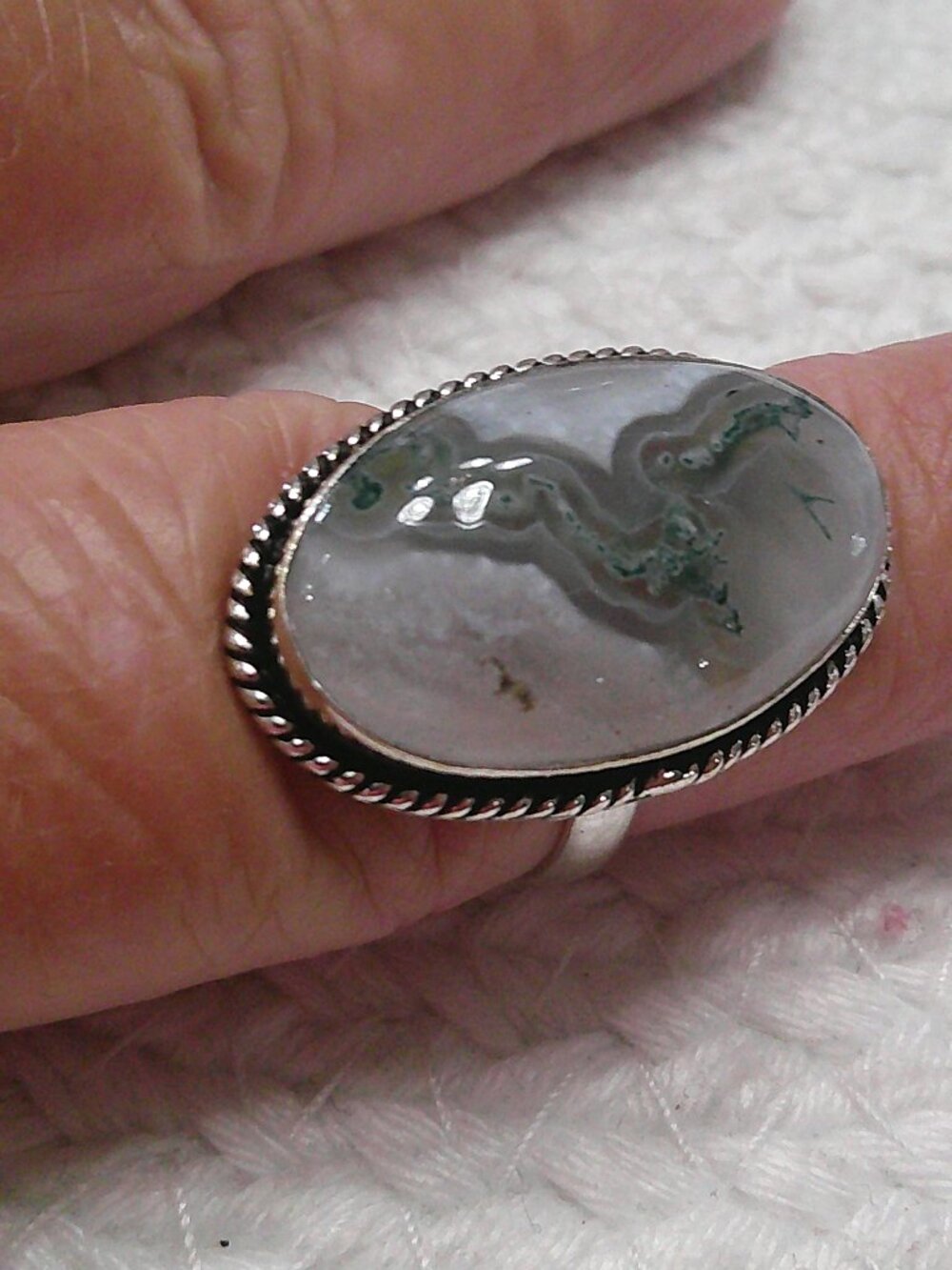 Gorgeous MOSS AGATE Handmade Sterling 925 Ring Size 8.5 #20F